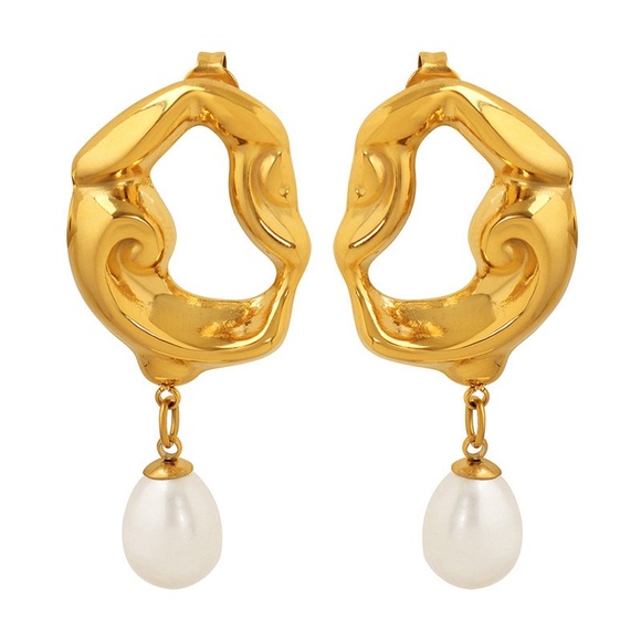 18K Gold Plated Irregular Shape Earrings*Vintage Earrings*Pearl Earrings*ML - Picture 5 of 9